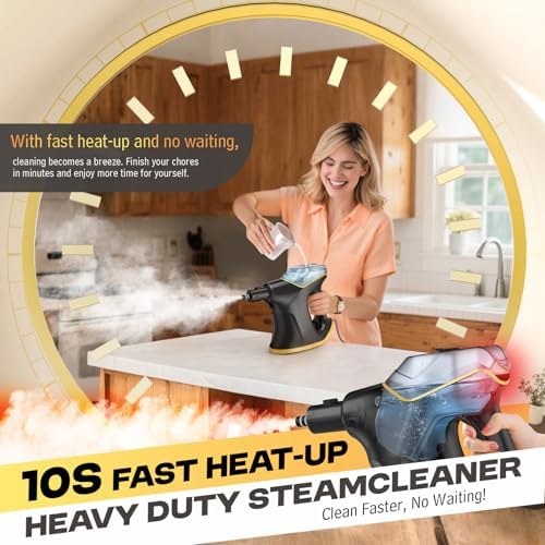 Handheld Steamers for Cleaning, 1300W High Pressure Steam Cleaner for Home and Car, 10s Fast Heat-up, Multi-Purpose Steamer with 9pcs Accessories for Grout, Tile, Couch, Kitchen (Black) - Image 2