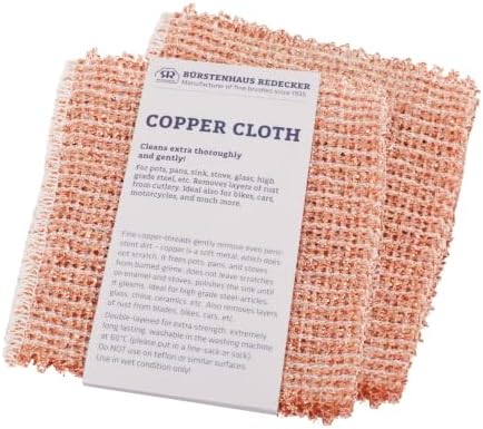 Redecker Copper Cleaning Cloth, Set of 2, Standard Size – Non-Scratch Scrubber for Pots, Pans, Sink & Stainless Steel – Reusable Metal Cleaning Cloth, Made in Netherlands by Redecker