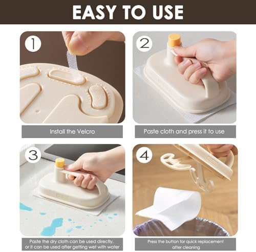 Magic Brush with 200 Disposable Cleaning Cloth, Kitchen Wipe with Replaceable Thin Rag, Household Brush with Handle for Home - Image 3
