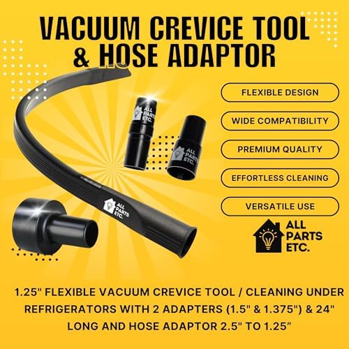 1.25" Flexible Flat Vacuum Crevice Tool/Under Side Refridgerators - 1.5" & 1.37" - 24" Long Hose Adaptor 2.5" to 1.25” Fits Wet Dry Vacuums - Shop Vac, Rigid, Workshop, Vac Master - Image 2