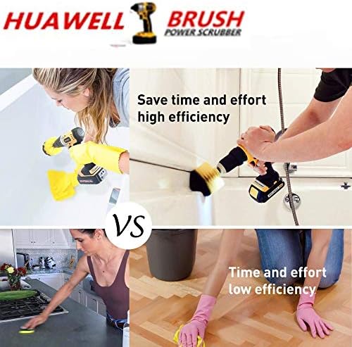 HUAWELL Drill Brush Power Scrubber Cleaning Brush with 2 Extended Attachment Set Kit for Grout, Floor, Tub, Shower, Tile, Bathroom and Kitchen Surface (Yellow) - Image 2