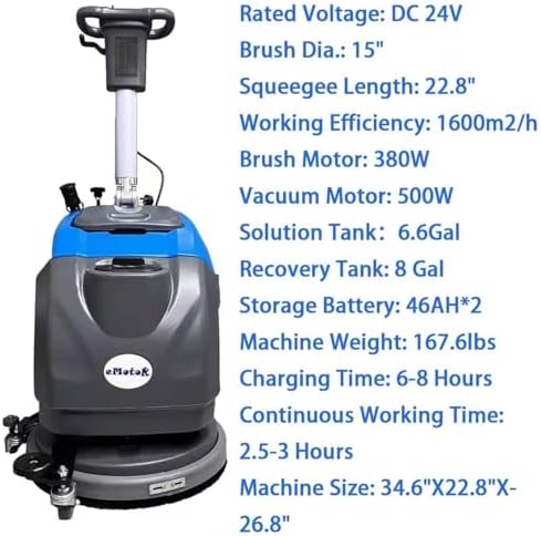 Commercial Floor Scrubber Machine with 15" brushes, Upgrade Automatic Water Flow, 180 Degree Rotation, floor scrubbing, floor cleaner machine - Image 6