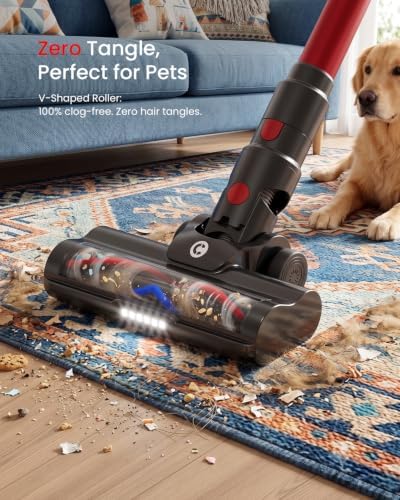 CHEBIO Lightweight Cordless Vacuum Cleaners for Home, Stick Vacuum Cordless Rechargeable with 45kPa Suction,45-Min Run,Anti-Tangle and Self-Stand, 6 in 1 Hardwood Vacuum Cleaner (red) - Image 2