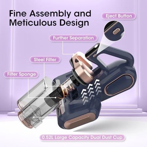 Bed Mattress Vacuum Cleaner Cordless 16Kpa Handheld Vacuum, Vacuum Cleaner with 253.7nm UV-C Light,HEPA Filter & Ultrasonic, Portable Vacuums for Sofa Couch Crib Birthday Gifts for women blue+gold - Image 6