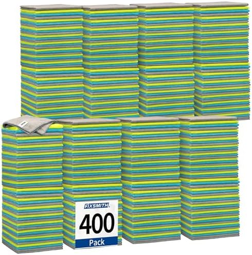 FIXSMITH Shop Towels-400 Pack, Multi-Functional Shop Rags, 12 x 16 in Microfiber Cleaning Cloth, Highly Absorbent Cleaning Rags, Cleaning Towels for Car Kitchen Home Office by FIXSMITH