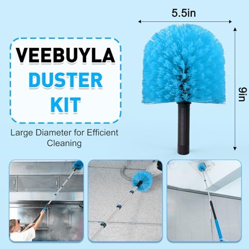 30FT Reach Cobweb Duster with Extension Pole - Spider Web Brush for Cleaning with 5-24FT 5-Section Flip-Lock Telescopic Pole, Effortlessly Cleans High Indoor & Outdoor Webs - Image 3