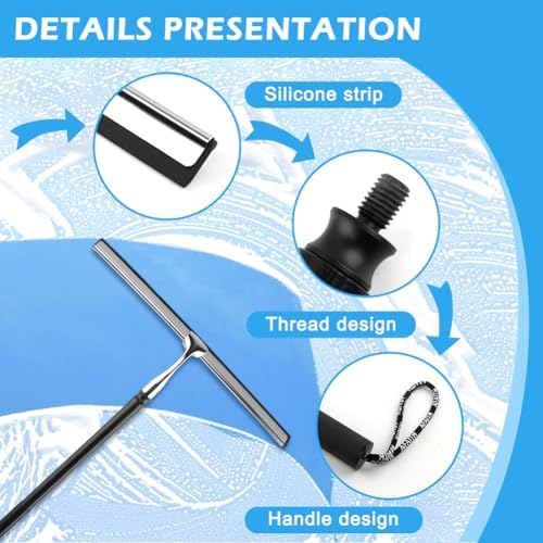 Shower Squeegee with Long Handle, 17-60" Telescopic Window Squeegee with Streak-Free Silicone Blade, Adjustable Cleaning Tool for Glass Doors, Shower Walls, Tile, Car Windshield​ - Image 5