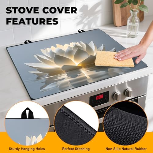 Stove Top Cover Retro Flower Gas Stove Top Cover for Home Decoration Kitchen Pad Non-Stick Washable Cooktop Covers Countertop Protector Keep Stove Clean 28"x20" (lotus) - Image 2