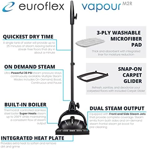 Euroflex Vapour Premium Steam Mop, 9-Piece Set, Ultra Dry Steam Technology - Image 2