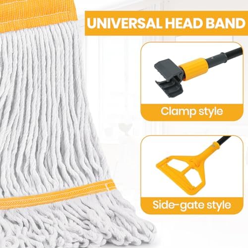 6PK Heavy Duty Commercial Mop Head Replacement- Loop End Cotton Blend String Refill for Side Loading & Clamp Style Mops, Restaurant , Janitorial & Industrial Cleaning(Yellow) - Image 3