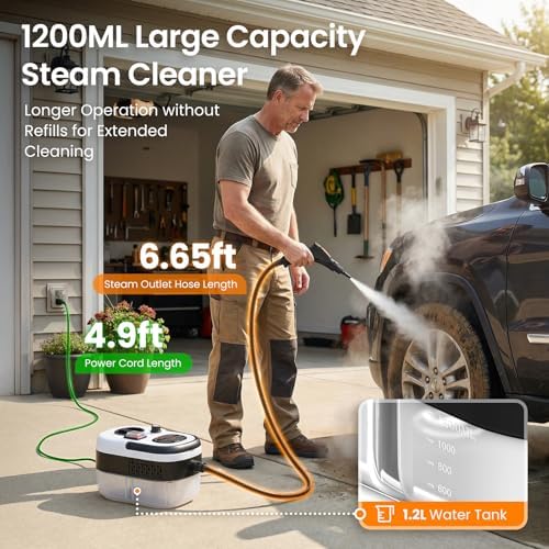 2500W Handheld Steam Cleaner for Home, 6-Level High Pressure Steam Gun, Steam Machine w/40.6oz Tank, Portable Car Steamer for Auto Detailing & Cleaning, Car, Floor, Furniture, Tile Grout, Wall - Image 4