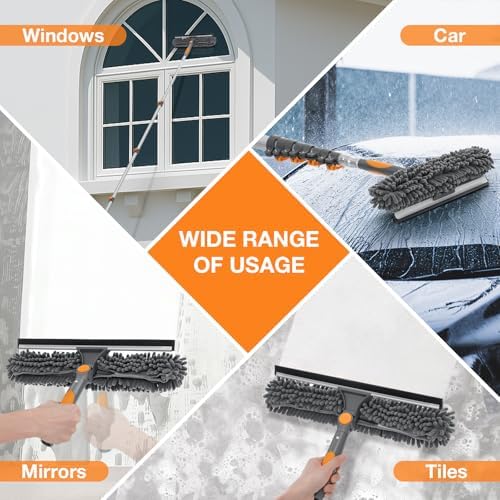 26Ft Window Squeegee with 5-19 FT Extension Poles, 2-in-1 Window Cleaning Kit with Telescopic Pole, Extra-Large 14" Window Squeegee Window Cleaner Tool with Adjustable Head, for High Window, Glass, RV - Image 7