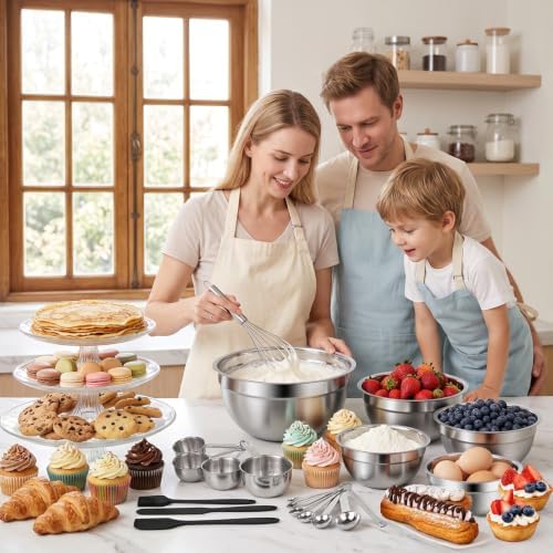 WEPSEN Mixing Bowls Set, 25PCS Stainless Steel Mixing Bowl with Lid Set, Large Nesting Bowls 7, 4.5, 3,2, 1.5QT, Measuring Cups and Spoons Baking Utensils Metal Bowl for Kitchen Prep - Image 3