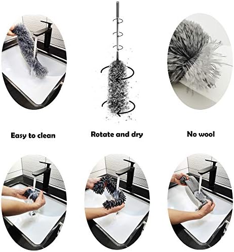 5-in-1 Microfiber Duster with Extension Pole (30-100") Kit for High Ceiling, Fan, Cobweb, Blind & Furniture, Bendable Washable Heads, Reusable Dusters for Cleaning - Image 2