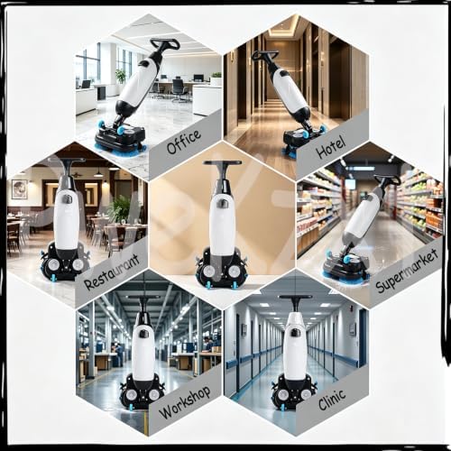 17" Commercial Floor Scrubber, 17" Floor Machine,43cm Dual-Brush Walk-Behind Machine Portable Commercial Floor Scrubber,Rotary Double Brushes, for Home, Office & Bathroom White - Image 7