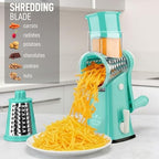 Rotary Cheese Grater Manual Hand Crank 5 Blade Shredder, Teal - Image 3