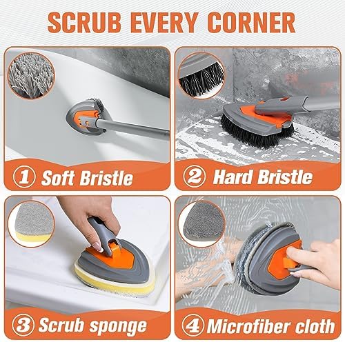 Eazer 4-in-1 Long-Handled Tub Scrubber-Versatile Bathroom Cleaning Brush with Shower Scrubber-Ideal Shower Cleaner Brush for Efficient Cleaning-Long Handle Scrub Brush for Shower, Tub, and Bathroom - Image 3