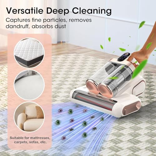 Mattress Vacuum Cleaner Cordless 16Kpa Bed Handheld Vacuum, Vacuum Cleaner with 253.7nm UV-C Light,HEPA Filter & Ultrasonic, Portable Vacuums for Bed Sofa Couch Crib Gifts for women men her white - Image 5