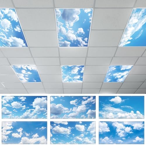 6 Pcs Fluorescent Light Covers with 60 Magnets Decorative for Classroom Ceiling Lights 4 x 2 Feet Magnetic Light Cover Filter Easy Install for Office Hospital Home Ceiling Supplies (Blue Sky Cloud) by Wiooffen