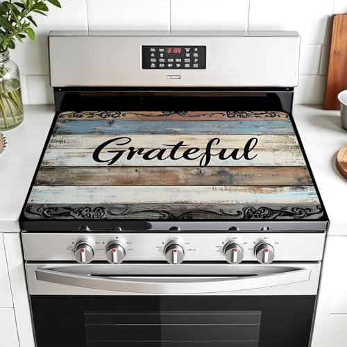 Multi-Design Stove Top Cover for Glass/Electric Stoves - 3-in-1 Heat-Resistant Protector Mat, Non-Slip Drying Rack 28"x20" (Grateful, 28" L x 20" W) by AOHMPT