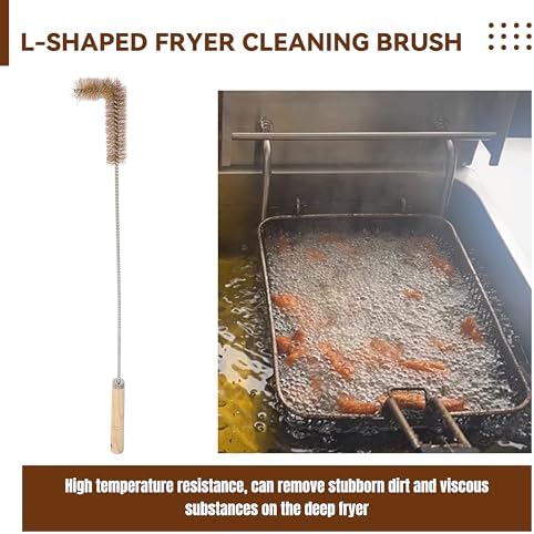 3 Pcs Fryer Cleaning Tools Including L Shaped Brass Bristles Fryer Deep Cleaning Brush, Fryer Deep Cleanout Rod, Long Handle Fryer Basket Brush for Restaurant Air Fryer Cleaning - Image 3