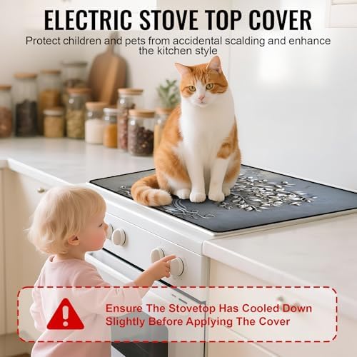 Stove Top Cover for Electric Stove,Glass Stove Top Cover, Heat Resistant Glass Cooktop Cover, Stovetop Protector, Kitchen Decor, Dish Drying Mats Cover for Ceramic Washer Top 28.5x20.5 inch - Image 5
