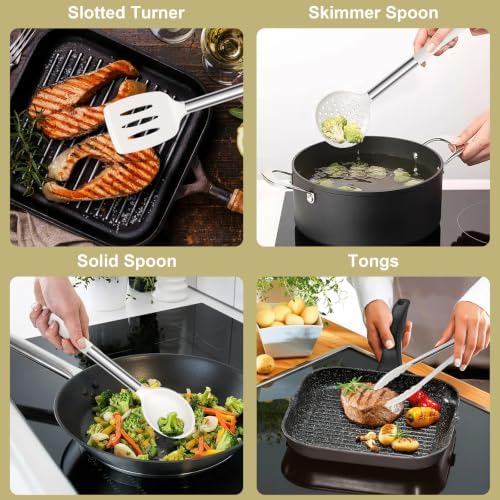 E-far Silicone Cooking Utensils Set, 7-Piece White Kitchen Utensils Set - Image 4