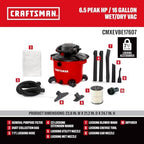 CRAFTSMAN CMXEVBE17607 16 Gal. 6.5 Peak HP Wet Dry Vac with Detach Blower - Image 3