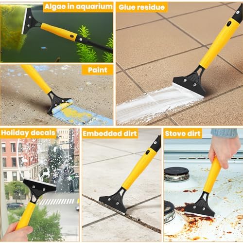 Heavy Duty Floor Scraper with 44.5” long handle, 4” Scraper Tool with 10 Replacement Metal Razor Blades, Paint Scraper for Cleaning Gum Glass Wall Tile Glue Linoleum Stove Top - Image 6