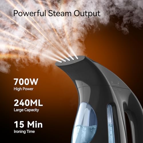 HiLIFE Steamer for Clothes, Portable Handheld Clothing Steamer, 240ml Big Capacity, 700W, Strong Power, Fabric Quick Wrinkle Remover with Brush for Home, Office(ONLY 120V)(Ink Black) - Image 2