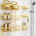 Veken Adhesive Shower Caddy 6-Pack,Gifts for Women Mom,Heavy Weight Bearing,Large Wall Mounted Bathroom Shelves Rack,Organizer Storage Accessories with Soap Dish&Toothbrush Holder,Bright Gold by Veken