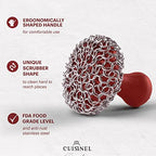 Cuisinel Cast Iron Chain Mail Scrubber + Cleaning Brush + Pan & Grill Scrapers - The Ultimate Skillet and Grill Cleaner Kit - Soft-Touch Confident-Grip Dish Scrub Tool - Silicone/Stainless Accessories - Image 5