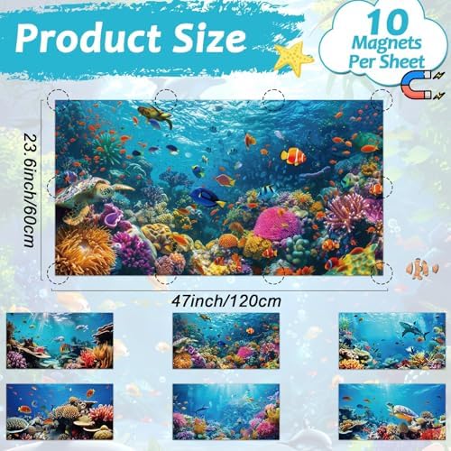 Wiooffen 6 Pcs Fluorescent Light Covers with 60 Magnets Decorative for Classroom Ceiling Light 4 x 2 Feet Magnetic Light Covers Filter Easy Install for Office Hospitals & Home (Ocean) - Image 2