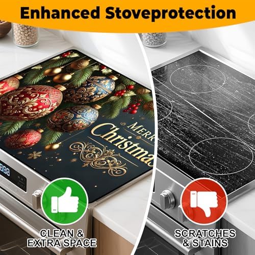 Christmas Stove Top Cover Snowman Stove Top Cover for Home Decoration Kitchen Pad Non-Stick Washable Cooktop Covers Countertop Protector Keep Stove Clean 28"x20" (Ball) - Image 6