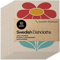 Swedish Wholesale Dishcloths Reusable 8" x 7" Sponge Cloths, Bulk 10 Pack of High Absorbent Cellulose Dish & Kitchen Cleaning Hand Towels, Wring to Dry & Machine Wash, Odor Resistant, Red Flower by SwedishWholesale