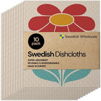 Swedish Wholesale Dishcloths Reusable 8" x 7" Sponge Cloths, Bulk 10 Pack of High Absorbent Cellulose Dish & Kitchen Cleaning Hand Towels, Wring to Dry & Machine Wash, Odor Resistant, Red Flower by SwedishWholesale