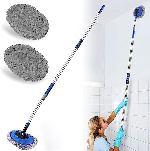 Wall Cleaner, Max 66'' Wall Mop with Long Handle, Ceiling Dust Mop with 15° Labor-Saving Elbow Extension Pole, Baseboard Duster Washer Scrubber, High Reach Window Cleaning Brush, Roof Cleaning Tool-GY by SLIIMU