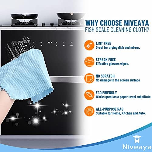 Niveaya 12 Pack Reusable Fish Scale Cloth, Microfiber Glass Cleaning Cloth - Image 3