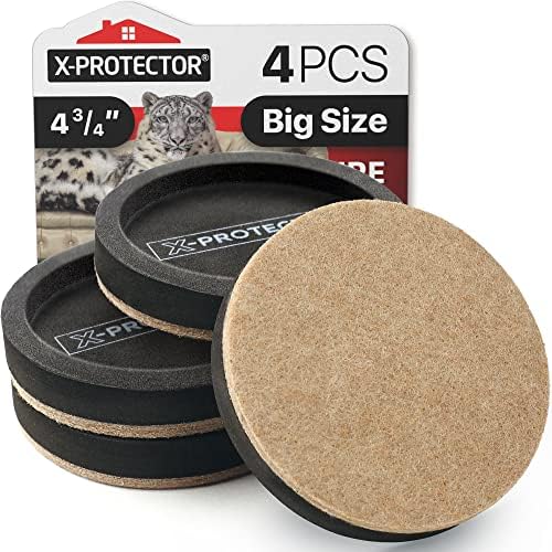 Felt Furniture Sliders for Hardwood Floors X-PROTECTOR 4 PCS 4 3/4” by X-Protector