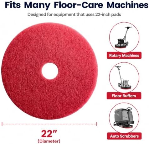 22 Inch Red Floor Cleaning Pads, 5 Pack, 23mm Thick Floor Machine Pads for Cleaning, Scrubbing, Buffing and Floor Maintenance, for Rotary Machines, Buffers and Auto Scrubbers - Image 4