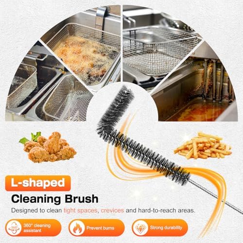 Fryer Cleaning Tools Set of 3, Stainless Steel Deep Fryer Basket Brush, Long Handle L-Shaped Crevice Cleaning Brush and Cleanout Rod Kit for Kitchen Restaurant, Electric Fryer Degreasing Scrubber Tool - Image 5