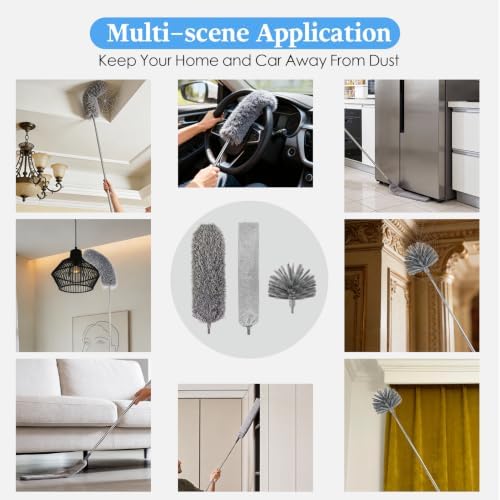 Cobweb Duster with Extension Pole, Washable Cleaning Microfiber Feather Duster 5-in-1 Kit with 3 Duster Heads, 100'' Bendable Extendable Long Duster for High Ceilings, Fans, Blinds, Furniture & Car - Image 6
