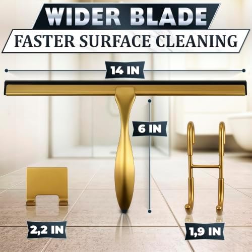 Stainless Steel Shower Squeegee, Glass, Silicone, 14 Inch (Gold) - Image 2