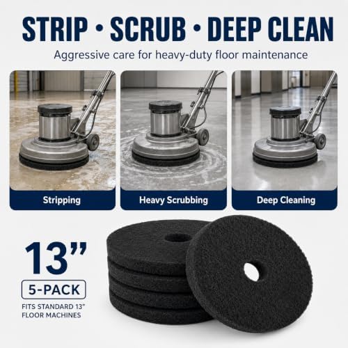 13 Inch Black Stripping Floor Pads, Extra Thick 2.3 cm, 5 Pack - Image 5