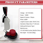 1500W Floor Buffer Polisher Machine 17" Floor Scrubber 154RPM Commercial Burnisher Buffer with 3.17 Gal Tank 110V - Image 6