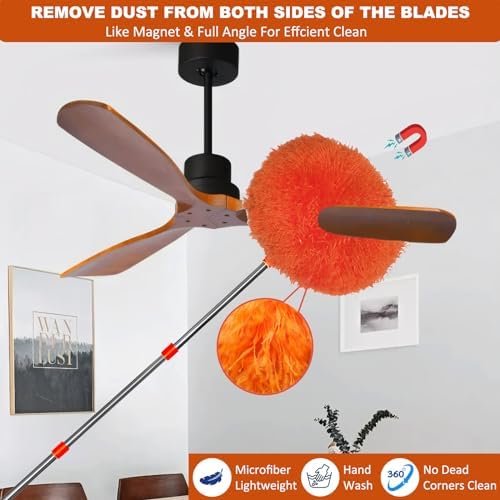 20+ Feet High Reach Dusting Kit, Cobweb Duster & Ceiling Fan Duster with 3-14 ft Extension Pole for Cleaning, Microfiber Feather Duster Cleaner for Cleaning Walls Bookshelves Furniture Door Window - Image 3