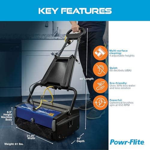 Powr-Flite Multiwash 18 inch Electric Floor Scrubber Machine with Brushes, Commercial Floor Scrubber for Carpet, Tile, VCT, Laminate, Grout, Sports Floor, Concrete and more, PFMW18 - Image 3