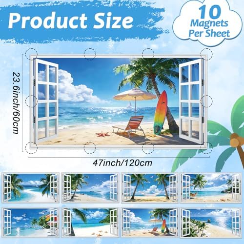 8 Pcs Summer Beach Fluorescent Light Covers for Classroom Ceiling Light 4 x 2 Feet Magnetic Lights Cover Filter Easy Install for Back to School Office Hospital Ceiling Supply (Windows Seascape) - Image 2
