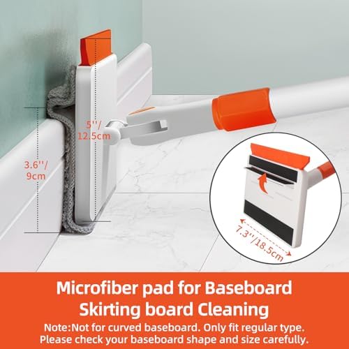 Baseboard Cleaner Tool with Handle, Extendable Long Handle Baseboard Cleaning Duster with Reusable Pads for Floorboard, Ceiling Fan Blade Cleaner Duster (Gray) - Image 2