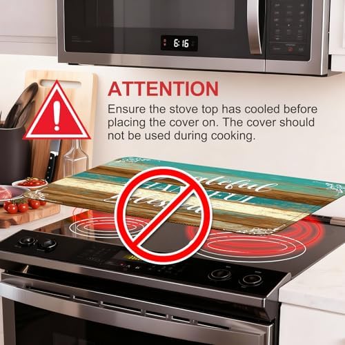 Thankful Stove Top Cover for Electric Stove, Thanksgiving Ceramic Stove top Cover, Grateful Heat Resistant Glass Cooktop Cover, Flat RV Range Stovetop Protector Dish Drying Mat for Kitchen, 28"x20" - Image 3